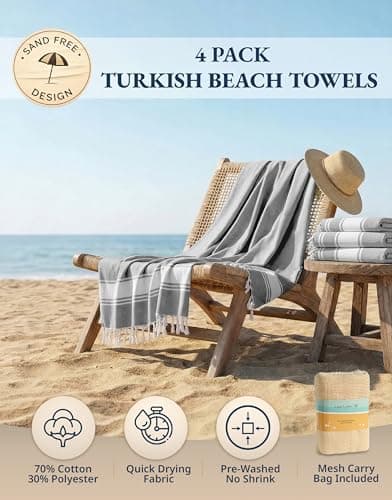 LANE LINEN Oversized Beach Towels – 4 Pack, Cotton Rich & Quick Dry, Lightweight Sandproof Pool Towels for Adults, Pre-Washed & Absorbent, Alloy Gray — view 2