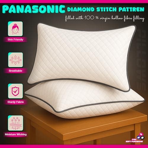 Ultrasonic Quilted Grey Pipiing Hollowfibre Pillows 4 Pack – Luxury Firm & Plump Bed Pillows for Sleeping, Hypoallergenic Down Alternative Bounce Back, Side & Stomach Sleepers, Dust Mite Resistant — view 2