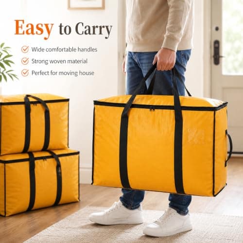AMW Heavy Duty Moving Bags, 90L Large Storage Bags with Zip, 6 Pack, (Yellow) — view 5