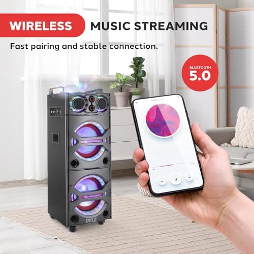 Pyle Portable PA System, Active PA- Speakers, PA Systems- With Wireless Microphone, DJ- Bluetooth Speaker, 2000W Karaoke - Outdoor Speaker System With Lights, USB Input SD Card/AUX/RCA/FM/Radio — view 6