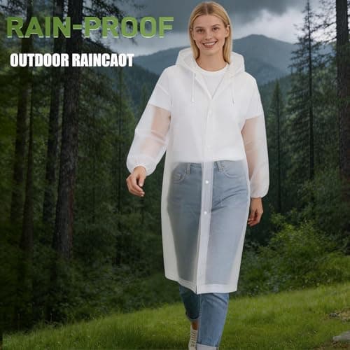 Yixker 2 Pack of Rain Poncho Raincoats for Women & Men,EVA Portable Reusable Waterproof Ponchos with Drawstring Hood and Elastic Cuff for Festival,Camping,Hiking Travel,Amusement Parks (White) — view 3
