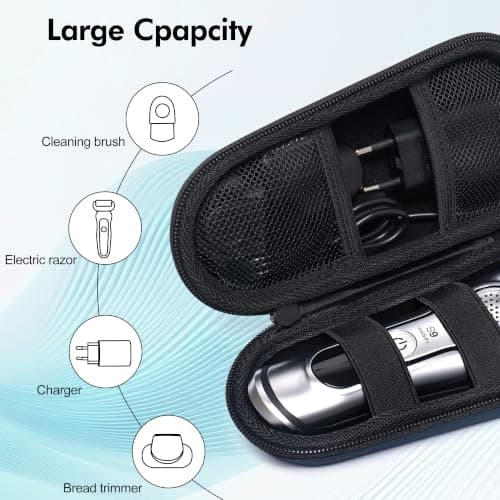 Travel Case for Braun Series 3/5/6/7/8/9 Electric Shaver, Hard EVA Storage Bag with Double Straps, Portable Protective Organizer for Men's Electric Shaver, Charger and Accessories, Light Blue — view 5