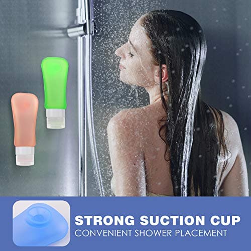 MoKo Travel Bottles 4 Pack, Leak Proof BPA Free & FDA Approved Refillable Cosmetic Toiletry Containers, Silicone Travel Bottles Set with Suction Cup for Shampoo Lotion Conditioner & More, 3.1 oz(89ml) — view 4