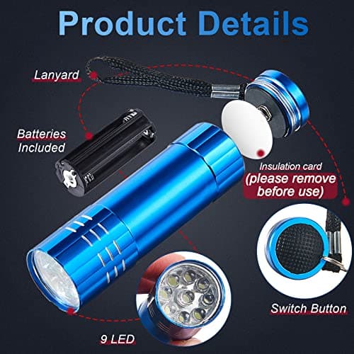 Riakrum 2 Pcs Mini Pocket Torch Small Handheld Torches Kids Led Flashlight 3 Inch Waterproof Pencil Torch with Lanyards for Camping Hiking Outdoor, Batteries with Insulation Card Included (Blue, Red) — view 2