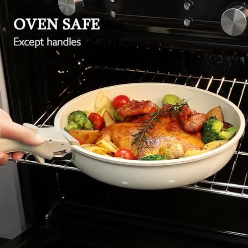 GiPP 3PCS Pots and Pans Set Non Stick,Granite Nonstick Kitchen Cookware Set with Detachable Handle, PFAS & PFOA Free, RV Cookware Set for Camping, Oven Safe(White,3PCS) — view 4