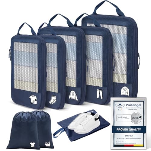 Compression Packing Cubes for Suitcases, Ultralight 8 Set Packing Cubes for Backpack Waterproof Luggage Packing Organizers Expandable Packing cubes for Travel Accessories and Essentials-Blue