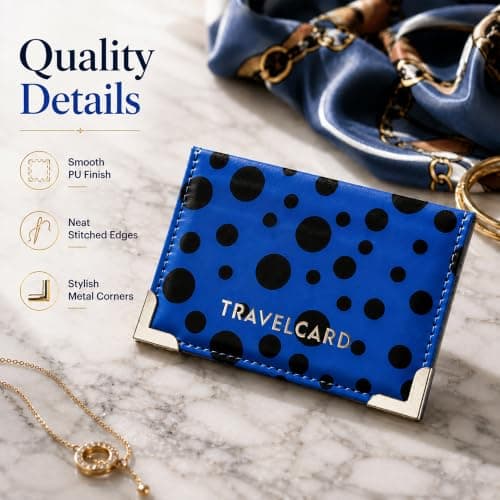 Lizzy PU Leather Travel Wallet | Unisex Credit Card & ID Card Holder - Bus & Rail Pass, Bank Oyster Pocket Case (Polka Dot Royal Blue) — view 4
