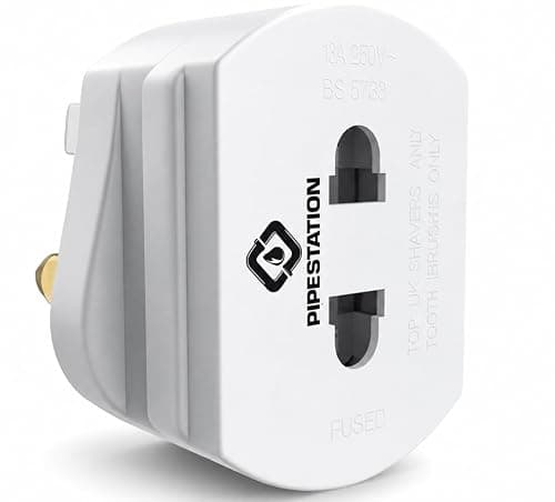 Pipestation Shaver Plug Adaptor UK – 2 Pin to 3 Pin Toothbrush Adapter Plug, 1A Fused Converter for Oral-B, Philips, Braun and Remington Chargers – White