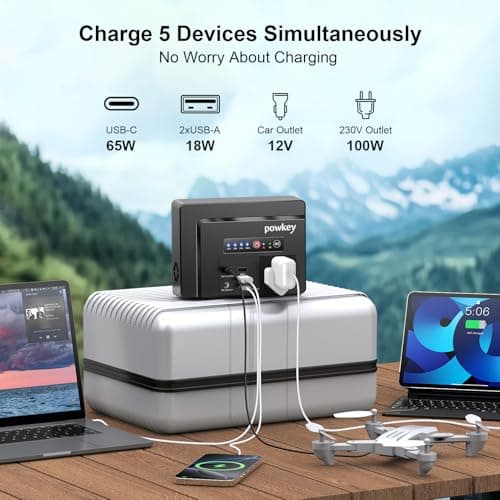 Powkey Power Bank 97.68Wh 100W/230V AC,PD 65W Solar Generator Camping — view 3