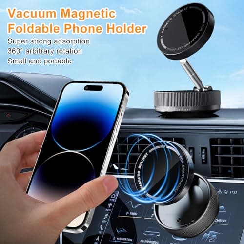 Astriva Vacuum Magnetic Phone Holder, Maglock 360° Rotating Car Phone Mount, Adjustable Foldable Vacuum Phone Bracket for iPhone Mag Safe Android & All Phones — view 2