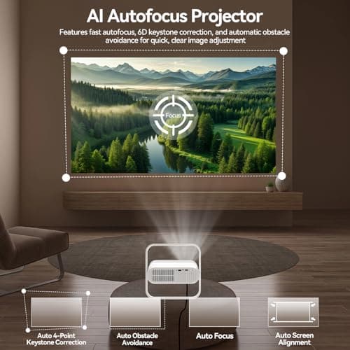 AOC Smart Projector Native 1080P 4K Support,15000 Lumens, Android 13,WiFi6,Auto Focus & Keystone On-the-Go Outdoor Projector,360° Rotatable Projectors with Built-in Apps & Stereo — view 4