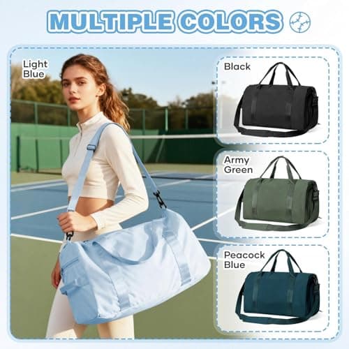 HYC00 Gym Bag Womens Mens Small Sports Duffle Bags with Shoes Compartment & Wet Pocket Weekend Travel Duffel Bag for Women Carry on Overnight Bags Lightweight Holdall Hospital for Yoga,Light Blue — view 6