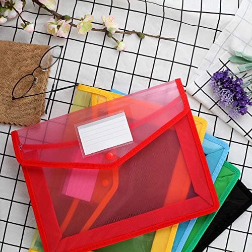 5 Pcs Plastic Wallet Folders with Popper - Document Pockets with Button, Plastic Envelope Wallets Files for A4 documents Papers,Red Blue Yellow Green Black - Pack of 5 — view 6