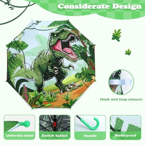 Decalsweet Kids Umbrella Dinosaur Stick Folding Umbrella Safety Open — view 4