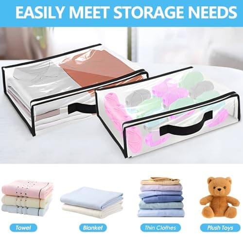 Clear Clothes Storage Bag with Zipper - 6Pcs Foldable Clothes Storage Boxes Wardrobe Storage Organizer Moving Bags with Reinforced Handle Packing Boxes for Moving House Cloth Bedding Duvet Toys — view 5