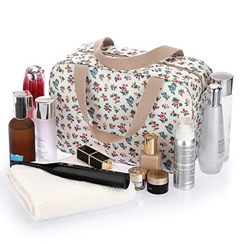 IGNPION Woman Large Travel Toiletry Bag Waterproof Wash Bag Make up Organizer Bag Cosmetic Bag Swimming Gym Bag (Beige Small Flower) — view 3