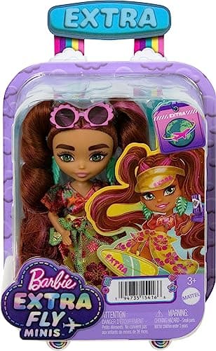 Barbie Extra Minis Travel Doll with Beach Fashion, Barbie Extra Fly Small Doll, Tropical Outfit with Accessories, HPB18 — view 6
