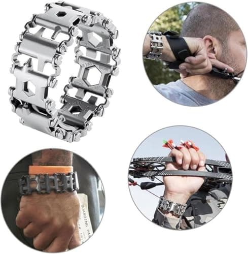 Multifunction Tool Bracelet, Stainless Steel Multitool with 29 Tools, Outdoor Camping Hiking Emergency Kit, 1.0 Grams, Silver — view 4