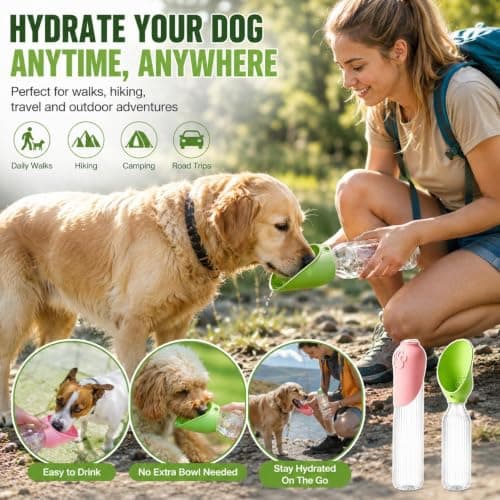 Dog Water Bottle for Walking, Portable Pet Water Bottle for Dogs & Cats, Waters Dispenser for Travel Hiking, Leakproof Silicone Pet Drinking Cup, Universal Plastic Bottles Attachment (Red & Green) — view 4