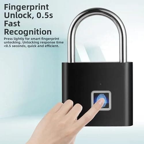 Fingerprint Padlock, Rechargeable for battery Waterproof Keyless to Use Outdoor Indoor Security Lock Portable Biometric for access Quick for unlock(30 Black) — view 6