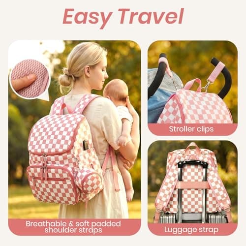 DEFAHN Baby Changing Bag Backpack, Checkered Nappy Bag Backpack with Mat — view 5