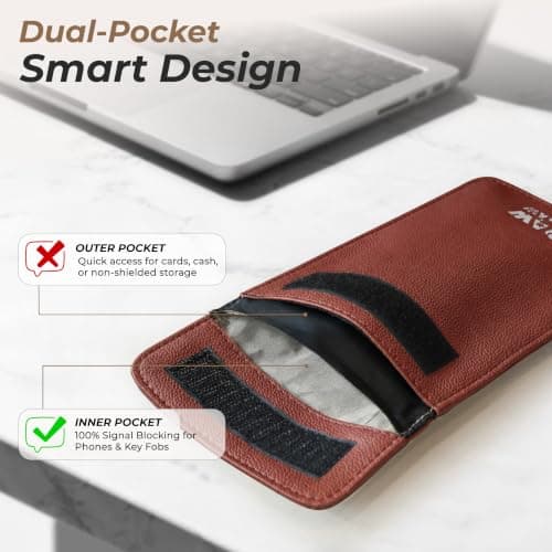 PAWxCLAW Leather Faraday Bag Signal Blocker for Phone & Key Fob - Brown — view 2