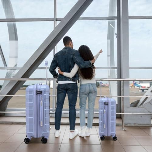 CMY Hard Shell PC Carry on Cabin Approved 20'' Lightweight Suitcase Luggage Trolley with 4 Spinner Wheels TSA Combination Lock Suitcase Approved by Over 100+ Airlines (Purple) — view 5