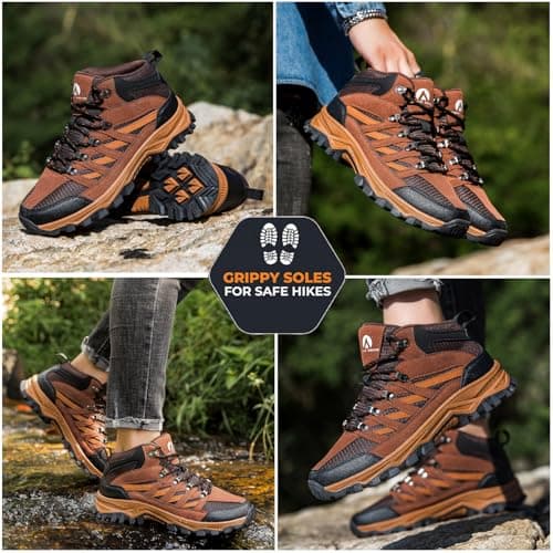 HODTOB Hiking Boots Mens Womens Lace-up Non-Slip Outdoor Men Women Mountain Trekking Shoes for All Season Walking Travelling Backpacking Camping Shoes Sneaker Brown-9.5UK — view 2