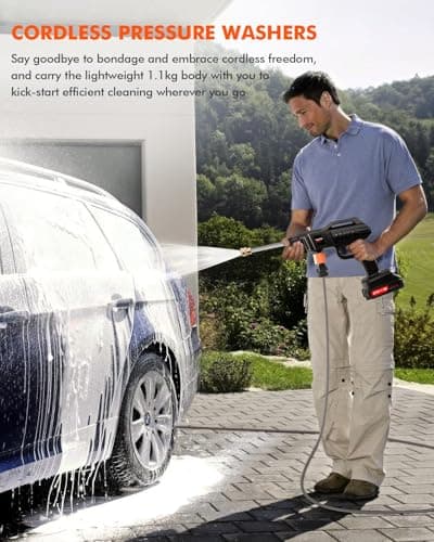 1500W Cordless Pressure Washer,21V Portable Pressure Washer,870 Psi High Power Washer Kit with 2 Nozzles 2000mAh Battery 16.4FT Hose Pressure Car Washers for Car Frool Garden Outdoor with bucket — view 2