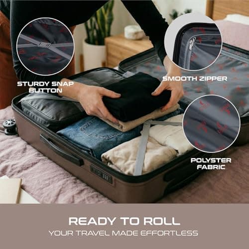 EAGLE EXPRESS Venture 20" Cabin Suitcase – Airline Compatible Carry-On, Lightweight ABS Hard Shell, Silent 360° Spinner Wheels, Anti-Theft Zipper, Cover & Name Tag, (Coffee) — view 5
