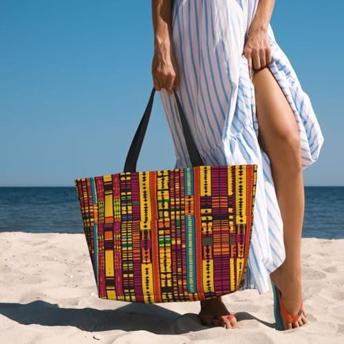 NLZI Beach Bag for Women Beach Tote Bag Waterproof Sandproof Large Bags with Zipper Big Capacity for Vacation Travel, Gold, One Size — view 2