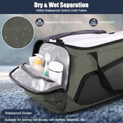 ABOHU Waterproof Gym Duffle Bag with Shoulder Strap and Shoe Compartment, Large Travel Duffle Bags Weekend Overnight Bag for Women Man, Durable Sports Holdall Bags for Sports and Travel - Grey, 40L — view 5