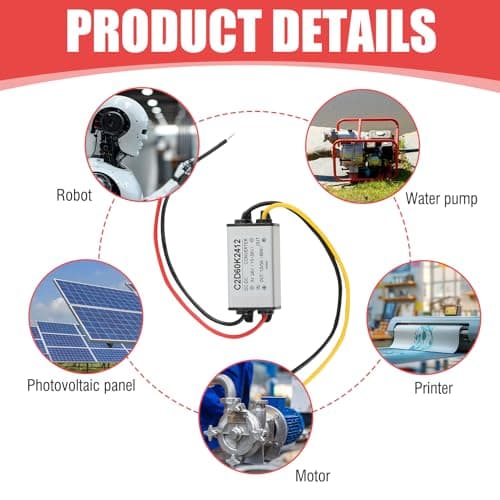 DC to DC Power Converter, 24V to 12V Step Down Buck Converter, 5A Power Voltage Regulator Supply Adapter with Aluminum Alloy Case for Car Electronics Solar Panels, Printers — view 3