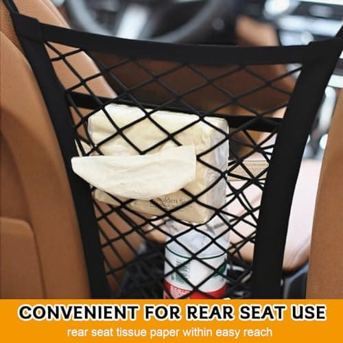 3 Layers Car Mesh Organizer,Dog Car Barrier,Four-Side Elasticity Auto Seat Back Net Bag Between Front Seats,Portable Kid Dog Pet Net Barrier,Universal CarMesh Pocket,Tissue Purse Holder (Black) — view 4