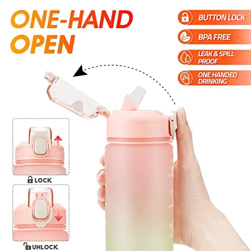 YC Kitchen Water Bottle with Time Marker - 1L Water Bottles with Straw, air up water bottle Leakproof & BPA Free Sports Water Bottle with Carry Strap for Fitness,Gym,and Outdoor Sports — view 3