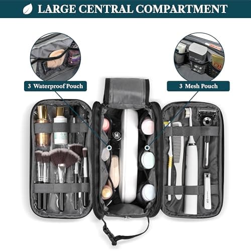 PAVILIA Toiletry Bag for Men Women, Mens Travel Bag Toiletries Organizer Case for Grooming, Travel Essentials Shaving Dopp Kit, PU Leather Water Resistant Cosmetic Pouch, Black, Black, Extra Large — view 6