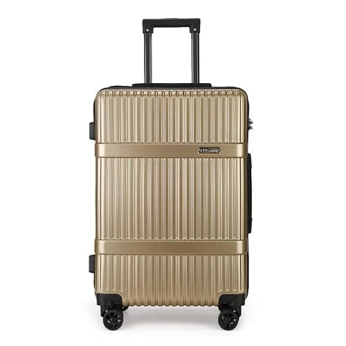 Fly Kite Luggage 24 Inch Medium Suitcase PC+ABS Hard Shell with Aluminium Trolley Handle Real TSA 3 Digit Secure Lock 360° Smooth Wheels Lightweight Suitcase Brown