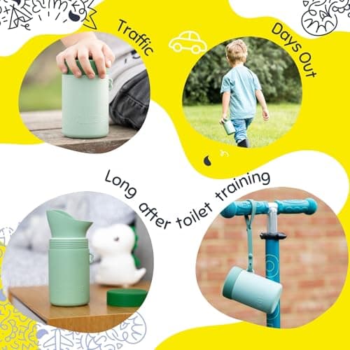 KIDDIWHIZZ Portable Toilet/Travel Potty Holiday Essentials for Kids - Ideal for Potty Training, Camping, Car Journeys & Travel - Unisex Silicone Pee Bottle - Portable & Leakproof - 250ml (Green) — view 2