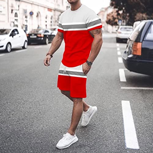 2023 Casual Sport Set for Mens Two Piece Suit Summer Outfit 2 Piece Set Short Sleeve T Shirts and Shorts Stylish Casual Sweatsuit Set Travel Outfits Active Sets — view 2