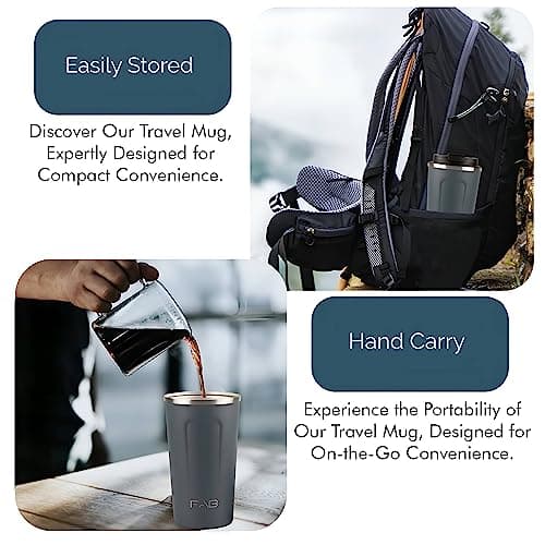 FAB Travel Mug, Reusable Coffee Cup (510ml, Navy Blue) - Double Wall Stainless Steel with Screw Lid - Thermal Camping Cup, Vacuum Insulated for Hot and Cold Drinks, Eco-Friendly — view 5