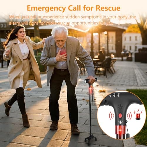 LINGTHIN Walking Stick 265 lbs Capacity, Height Adjustable Walking Stick with LED Flashlight, Warning Light and Alarm , Walking Cane for Seniors and Adults Who Need More Support. — view 5