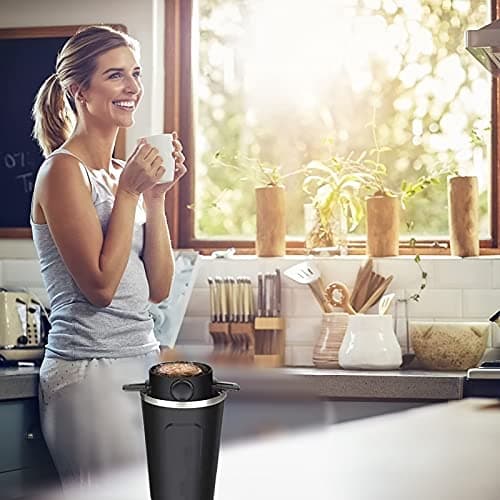 Pour Over Coffee Maker 1-2 Cup, Reusable Cone Coffee Dripper Filter, Stainless Steel Reusable Coffee Filters Coffee Maker with Cleaning Brush for Home Office Travel — view 6