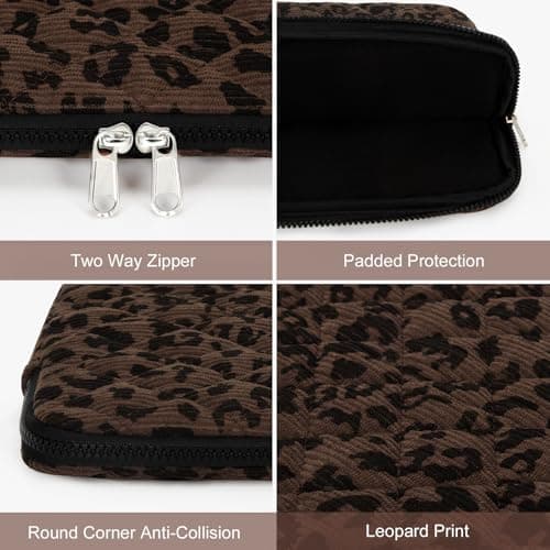 SDSFGX Leopard Laptop Sleeve 13-15 Inch Quilted Padded Protective Case for MacBook Pro/Air Trendy Universal Laptop Sleeve — view 4