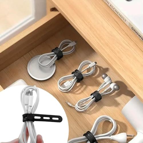 10 Pcs Silicone Cable Ties,Black Reusable Rubber Small Cable Zip Ties Tidy — view 5