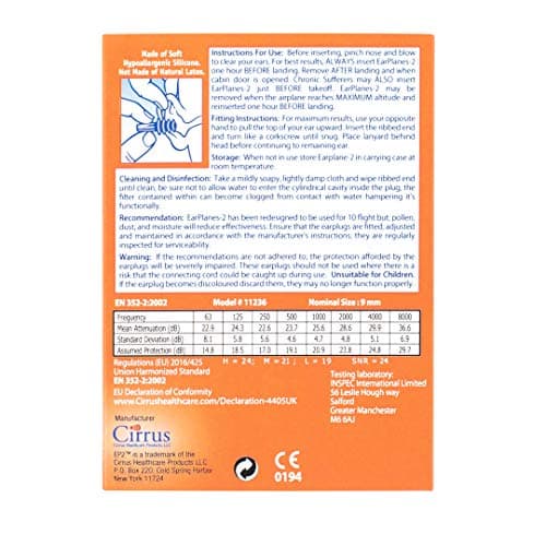 EarPlanes EP2 Ultra-Reusable Earplugs, Airplane Pressure Prevention Earplugs for Children/Smaller Ears. (2 Pairs) — view 2