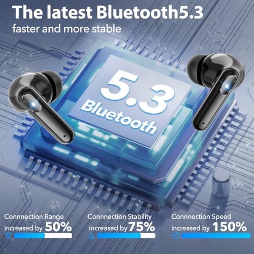 JBMI Wireless Earbuds Bluetooth Earphones, 60H Deep Bass Ear Buds with 4 Noise Cancelling Microphone, IPX5 Waterproof in Ear Headphones for iPhone Android Sports Gaming Usb C (Obsidian) — view 5