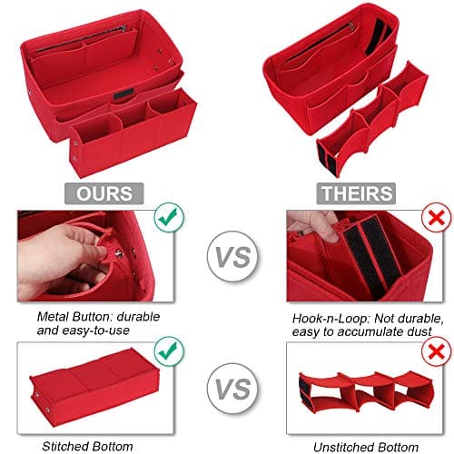 Betoores Bag Organiser Insert, Handbag Liner Tote Organizer Pouch, Red - L — view 3