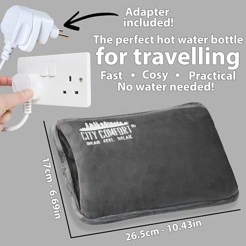 Rechargeable Electric Hot Water Bottle Heat Pad 6 Hour Warmth Temperature Control Detachable Lead Cosy Bed Warmer Hand Warmer Pouch Gifts (Charcoal) — view 6