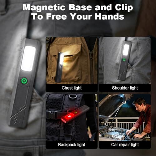 HOTUT Rechargeable Work Light, LED Torches, Magnetic Torches Led Super Bright, LED Inspection Lamp Camping Light With 450 Lumens Light, IP45 Water Resistant Portable Flashlight for Home Work Emergency — view 3