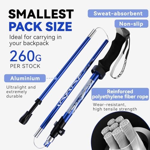 DOBESTS Folding Walking Poles 2 Pack, Lightweight Collapsible Hiking Poles — view 2